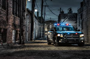 Фотографии Dodge Фар Спереди Полицейский В ночи HDRI 2012 Charger Pursuit Автомобили