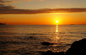 Фотографии Рассветы и закаты Море Небо Горизонт Солнца Природа