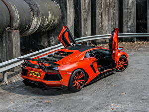 Картинка Lamborghini Оранжевые Вид сзади Роскошные Открытая дверь 0-4 Molto Veloce Автомобили