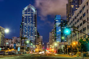 Фотографии Штаты Дороги Дома Уличные фонари Ночь HDR Сан-Диего