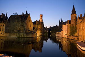 Обои Бельгия Дома Реки Ночью Водный канал Bruge Города