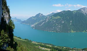 Обои Пейзаж Швейцария Озеро Сверху Emmetten Природа