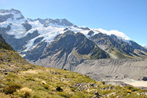 Фотография Горы Новая Зеландия Парки Траве Кук Нешнел Природа