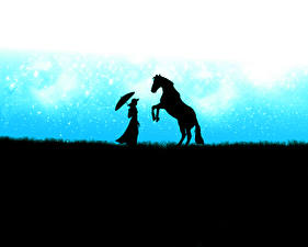 Картинка Векторная графика Лошадь Силуэт