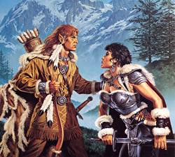 Картинка Clyde Caldwell Воин Эльфы Доспехи Фантастика Девушки