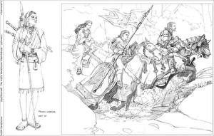 Картинка Keith Parkinson Рисованные Мужчина Лошади С копьем